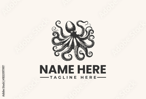 Octopus logo vector illustration design, aquatic sea animal emblem, ocean creature graphics 7