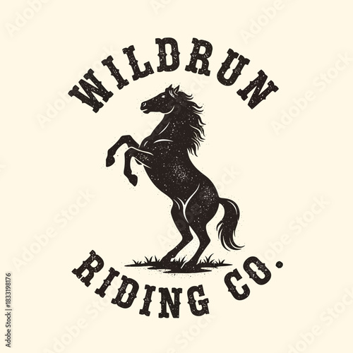 Wildrun Riding Co. Vintage Horse Logo Design.