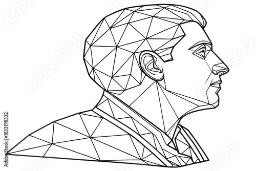 Low-poly professional bust — faceted mesh geometry, stylish poster vector, single minimal subject