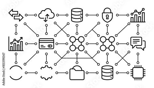 Connected network illustration representing data flow and digital transformation vector