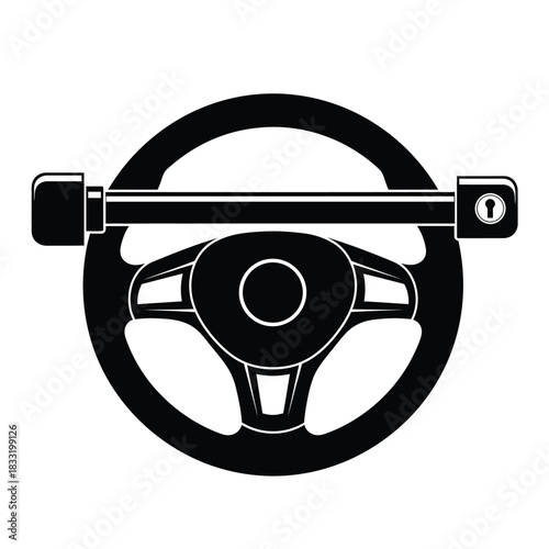Black steering wheel with security lock vector graphic