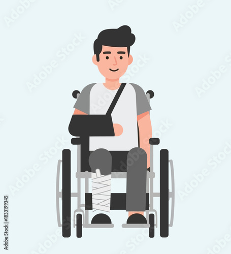 Injured Man in Wheelchair – Medical Recovery Vector Illustration