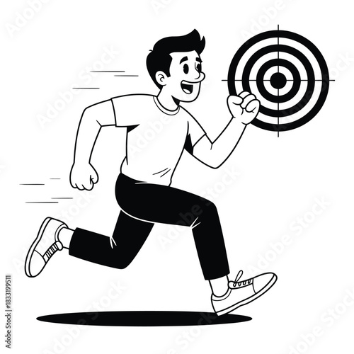 A man sprints towards his goal with determination and a smile.