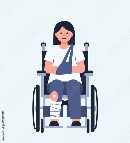 Injured Woman in Wheelchair – Medical Recovery Vector Illustration
