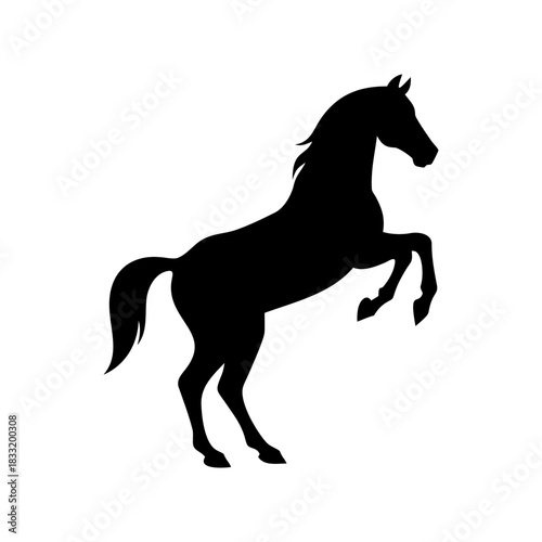 Silhouette of a rearing horse standing on its hind legs inside a black circle, a powerful and majestic animal icon representing freedom, strength, and wild nature, perfect for logo design or graphic e