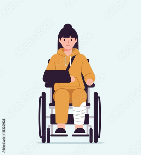 Injured Woman in Wheelchair – Medical Recovery Vector Illustration