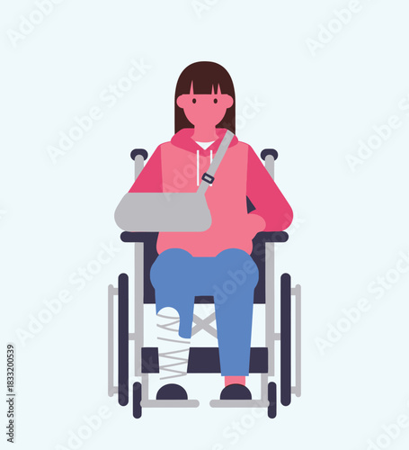 Injured Woman in Wheelchair – Medical Recovery Vector Illustration