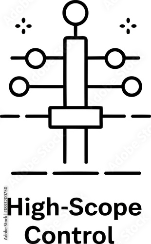 High scope control icon illustration of interconnected nodes symbolizing advanced control systems for complex data flow and technological operations