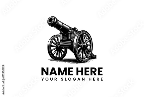 Detailed vintage cannon logo vector illustration in a classic style, perfect for historical themes and design projects