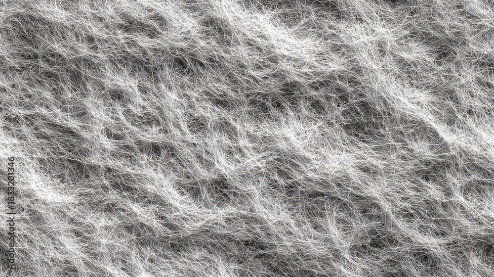 Fototapeta premium Dense, tangled mass of fine, light-colored fibers creates an abstract gray texture background