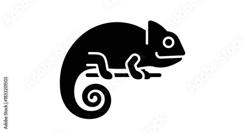 Silhouette of a Chameleon on a Branch Vector Illustration.