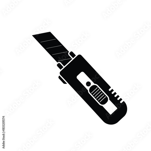 Black utility knife with extended segmented blade cutter