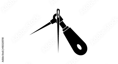 Sewing Tool Icon Needle Threader and Needle Illustration.