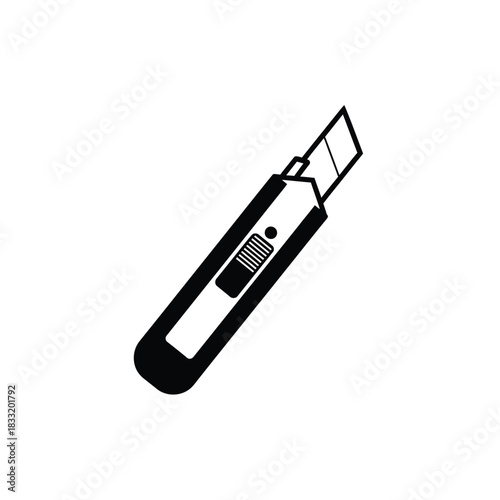 Black utility knife with silver blade and slider cutter