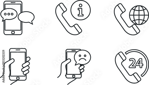 Digital communication and customer support service line icons