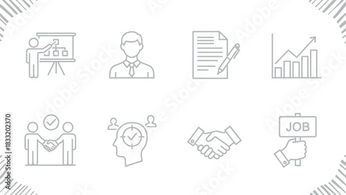 Business management and career success outline icons modern set
