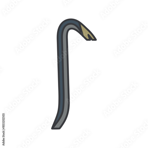 Simple stylized crowbar tool isolated on black background with a slight metallic sheen and a hint of worn metal at the tip