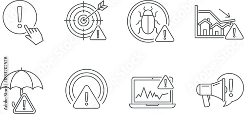 Warning and alert line icons set for safety and business risk