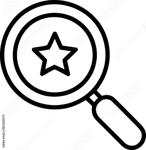 Magnifying glass with star symbol for finding top rated content and highlighting quality search results for online resources
