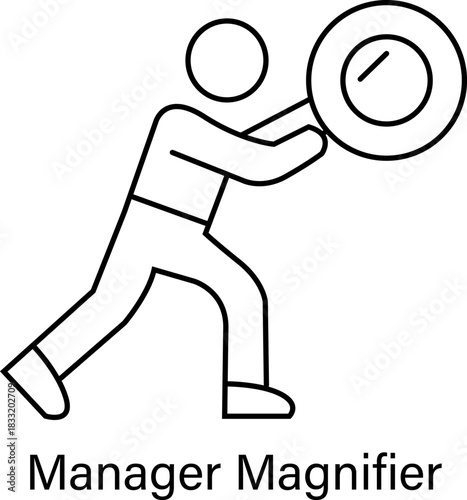 Manager holding a magnifying glass icon illustration for detailed review and careful planning analysis and investigation strategy