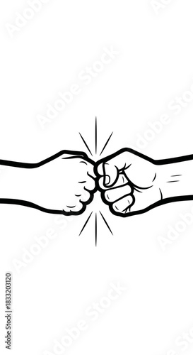 Two fists bumping in a black and white illustration showing a symbol of friendship and agreement
