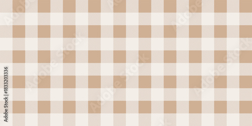 Gingham seamless pattern. Beige and white vichy background texture. Checkered tweed plaid repeating wallpaper. Natural nude fabric and textile swatch design. Vector