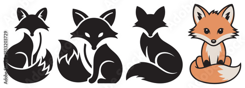 Four fox illustrations showcasing varying styles from minimalist to detailed