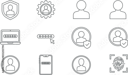 Online user security, account access, and authentication icons