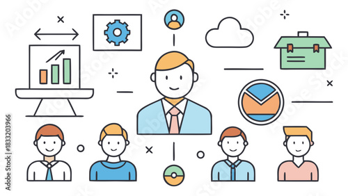 Minimalist corporate icon set representing business concepts