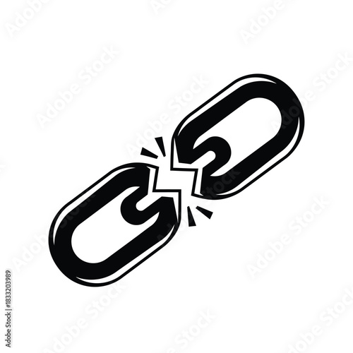 Broken black chain link symbol on white background