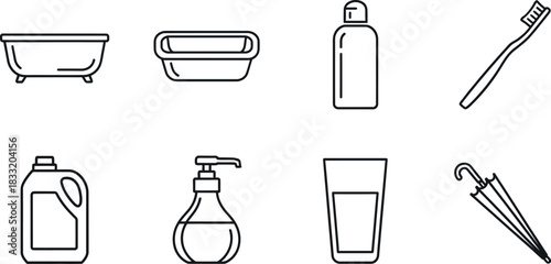 Simple line icons of household, personal care, and daily objects