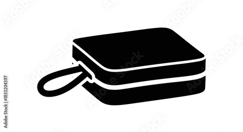 Black and White Icon of a Small Square Handbag with Handle.