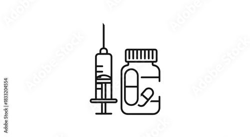 Medical Treatment Syringe and Pills for Healthcare.