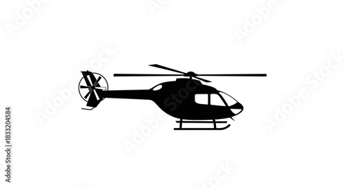 Silhouette of a Helicopter in Flight Transportation and Aviation.