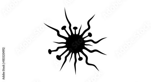 Stylized Black and White Viral Microbe Illustration.
