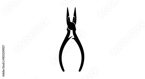 Black Silhouette of Needle Nose Pliers Tool.