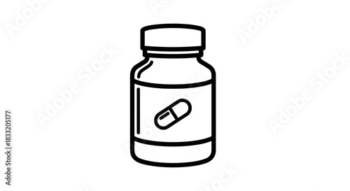 Outline Illustration of a Pill Bottle for Medical Use.