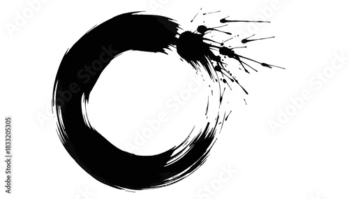 Zen Ensō Circle – Expressive Black Ink Brushstroke Symbolizing Imperfection, Enlightenment, and Cosmic Flow