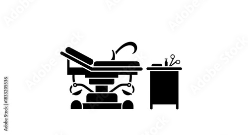 Gynecological Examination Table and Medical Equipment Icon.