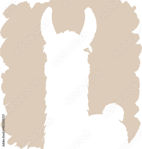 A bold silhouette of a llama against a textured beige background, creating a striking minimalist and rustic graphic design.