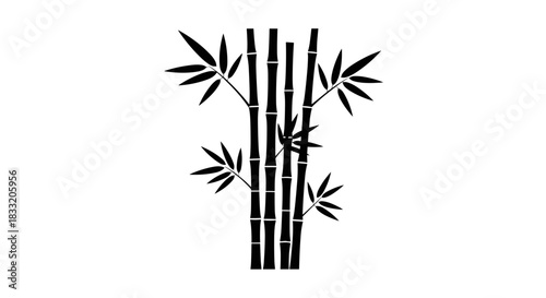 Elegant Bamboo Stalks Silhouette with Leaves Illustration.
