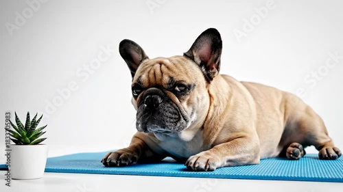 Adorable French Bulldog puppy and English Bulldog puppy portrait on a white studio background