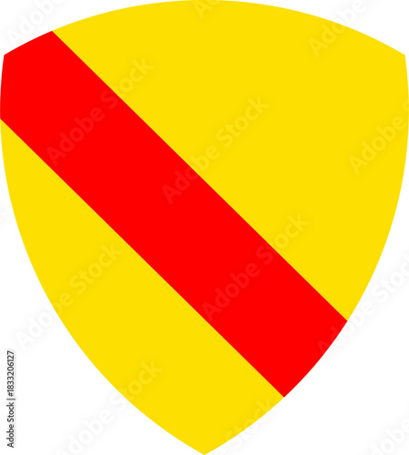 Vector graphic of a shield bearing the bend pattern. It consists of a yellow background with a red diagonal bar