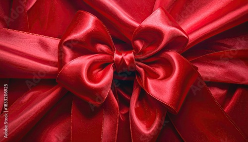 Luxurious Red Satin Bow Tied Elegantly on a Gift.
