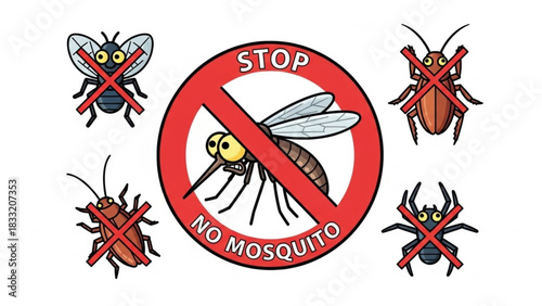 Stop Mosquito Sign – Anti-Pest Prohibition Vector Illustration