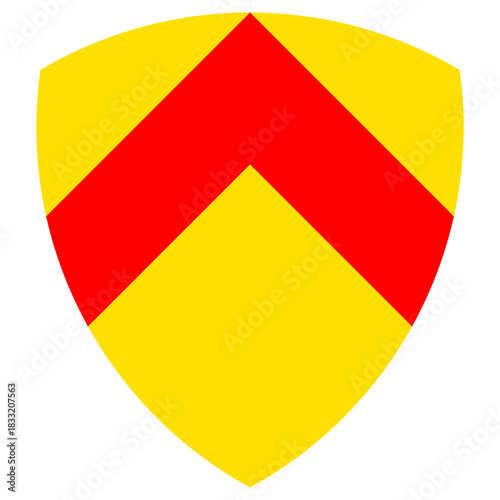 Vector graphic of a shield bearing the chevron pattern. It consists of a yellow background with a red upward pointing chevron