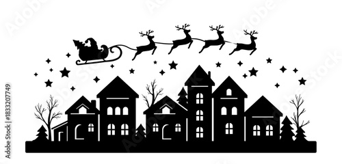 Beautiful town and village silhouette. Winter houses on white background. landscape with trees and houses template vector. Christmas crafts and festive illustration.