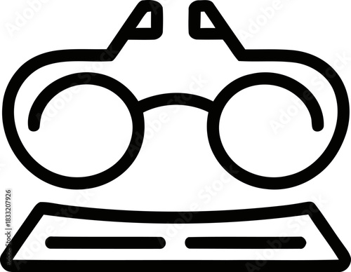 Minimalist outline drawing of eye exam equipment used by ophthalmologist optometrist for eye testing and vision correction process