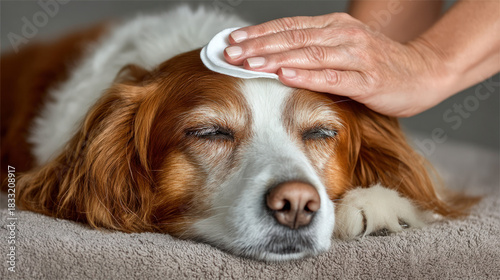 a veterinarian gently clean...