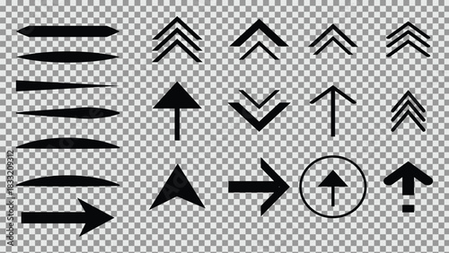 Variety of black directional arrows and abstract line indicators